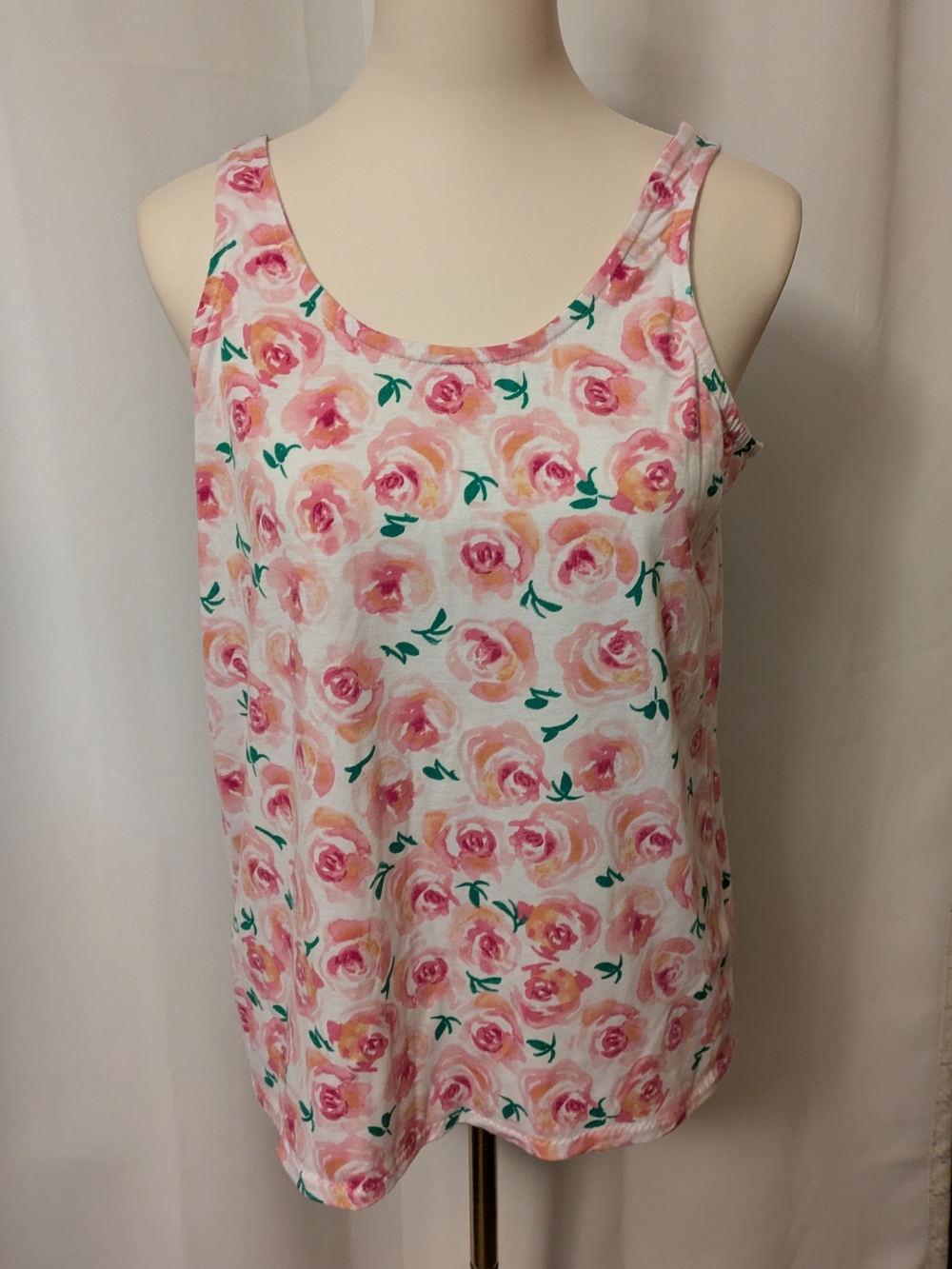 Floral Pink Rose Scoop Neck Tank Top